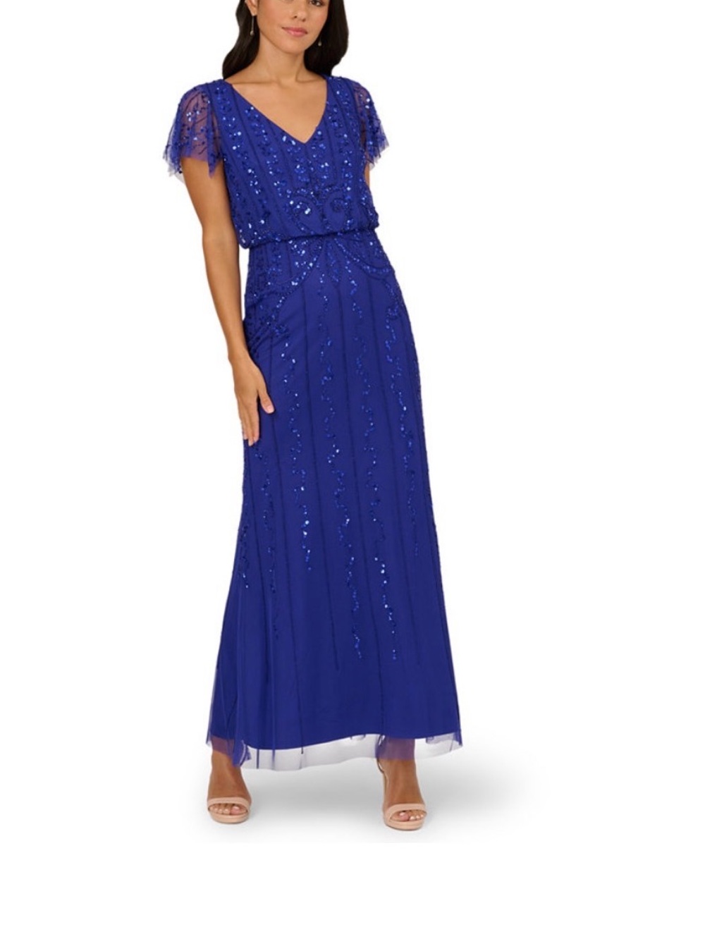 Adrianna Papell Women's Beaded V-Neck Maxi Dress